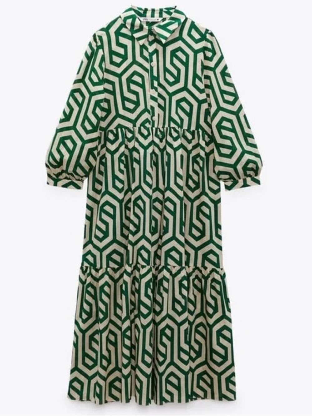 Zara Geometric Green and Cream Maxi Dress XXL